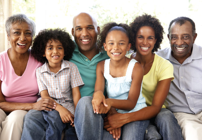 Multigenerational family with similar genetics smile with good dental health